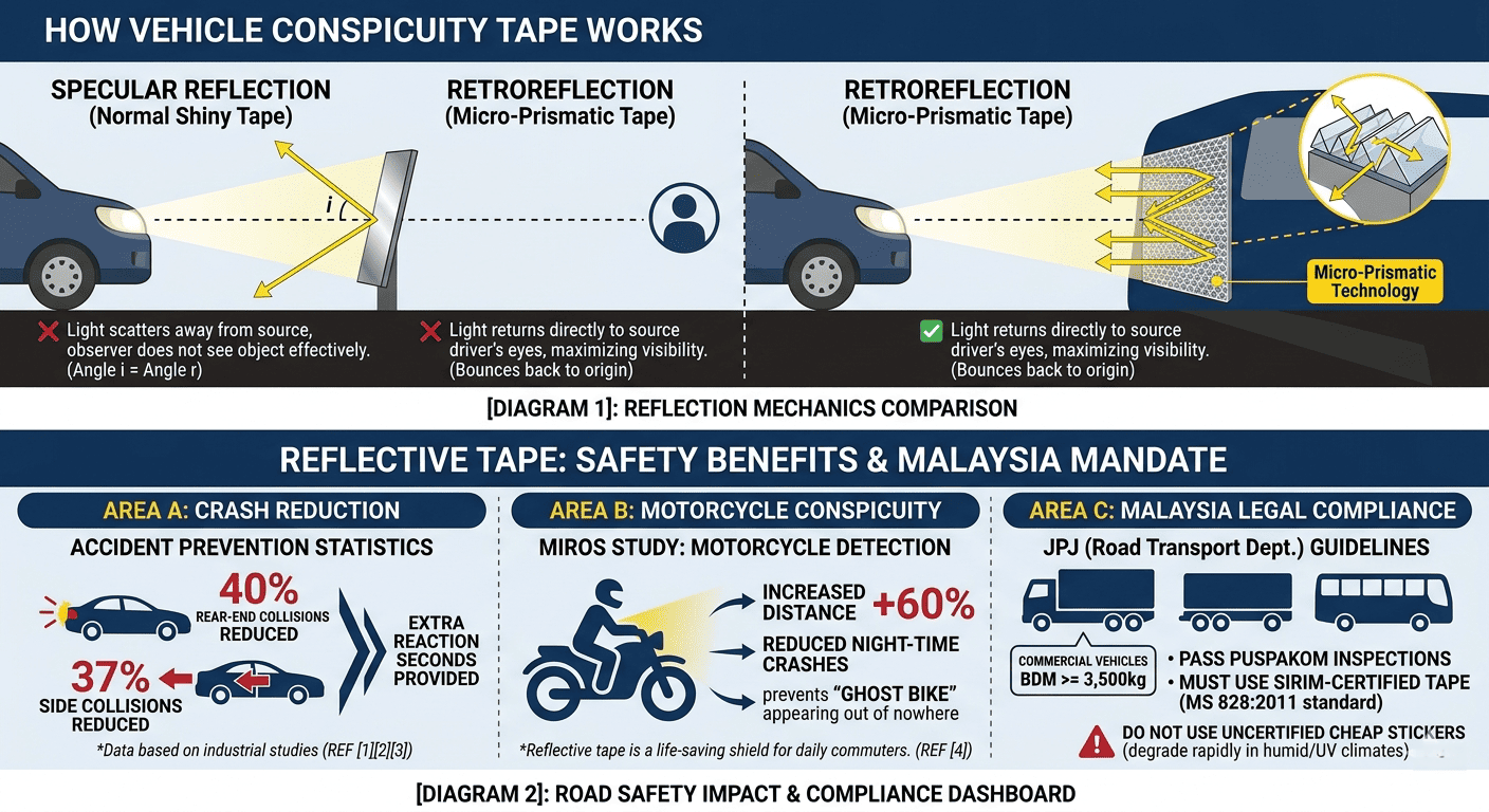 Reflective tape, conspicuity tape or vehicle marking tape in Malaysia
